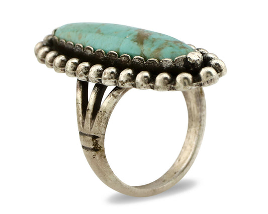 Navajo Ring .925 Silver Kingman Turquoise Signed Artist Sunbell C.80's