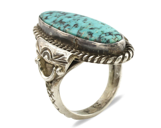 Navajo Ring .925 Silver Blue Spiderweb Turquoise Signed Fred Guerrero C.1980's