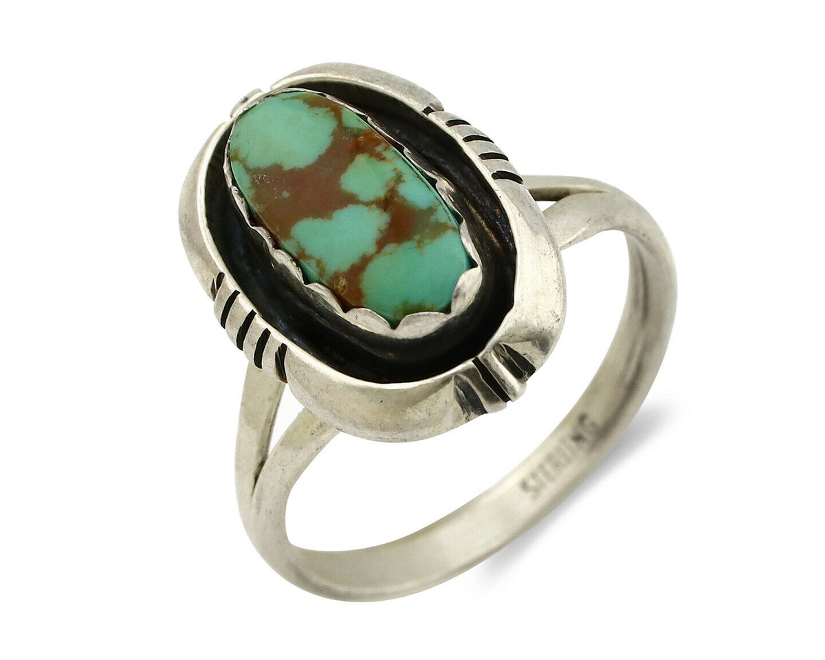 Navajo Ring .925 Silver Spiderweb Turquoise Handmade Native American Artist C80s