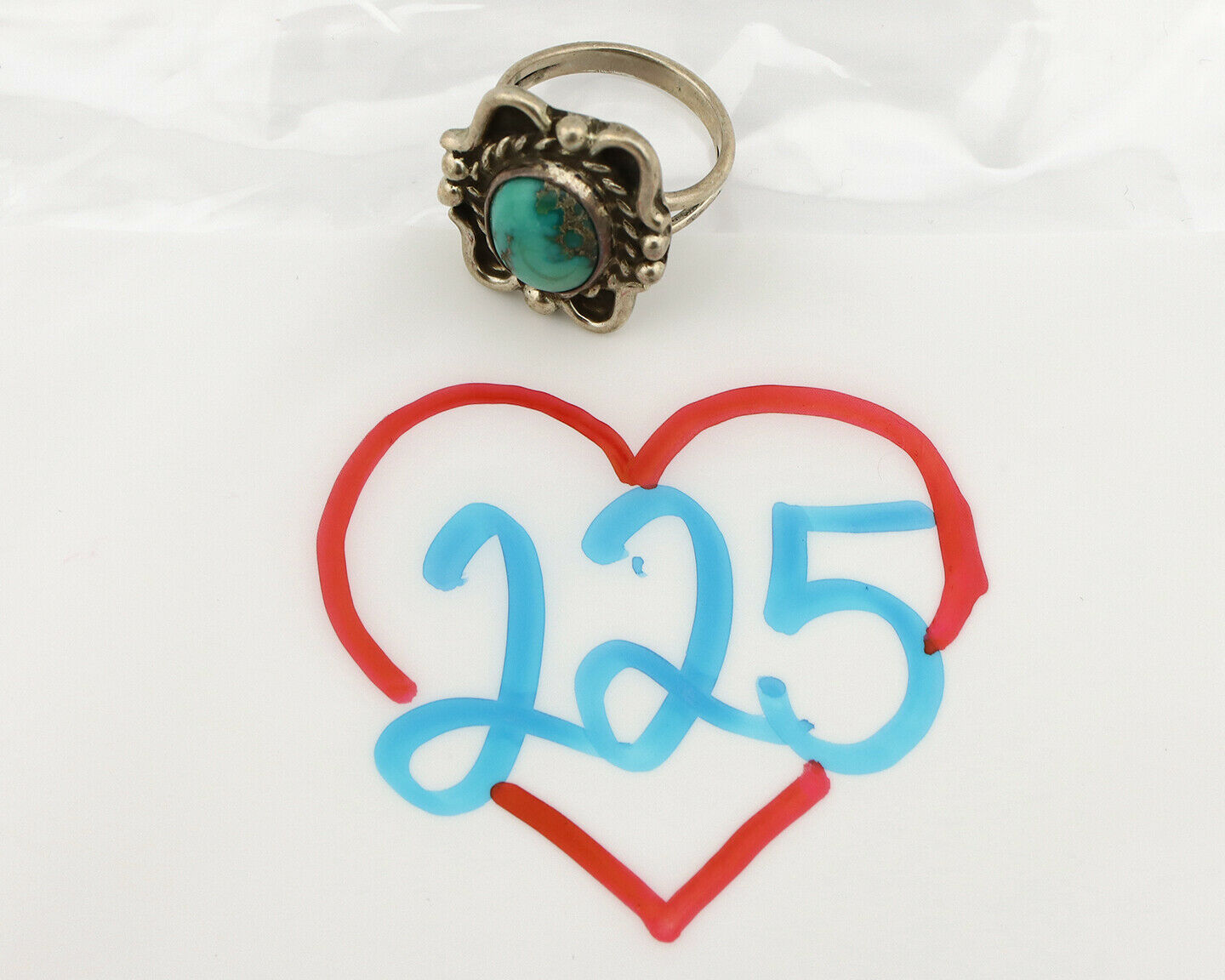 Navajo Ring .925 Silver Kingman Turquoise Native American Artist C.1980's