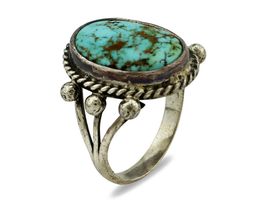 Navajo Ring .925 Silver Natural Blue Turquoise Artist Signed MC C.80's
