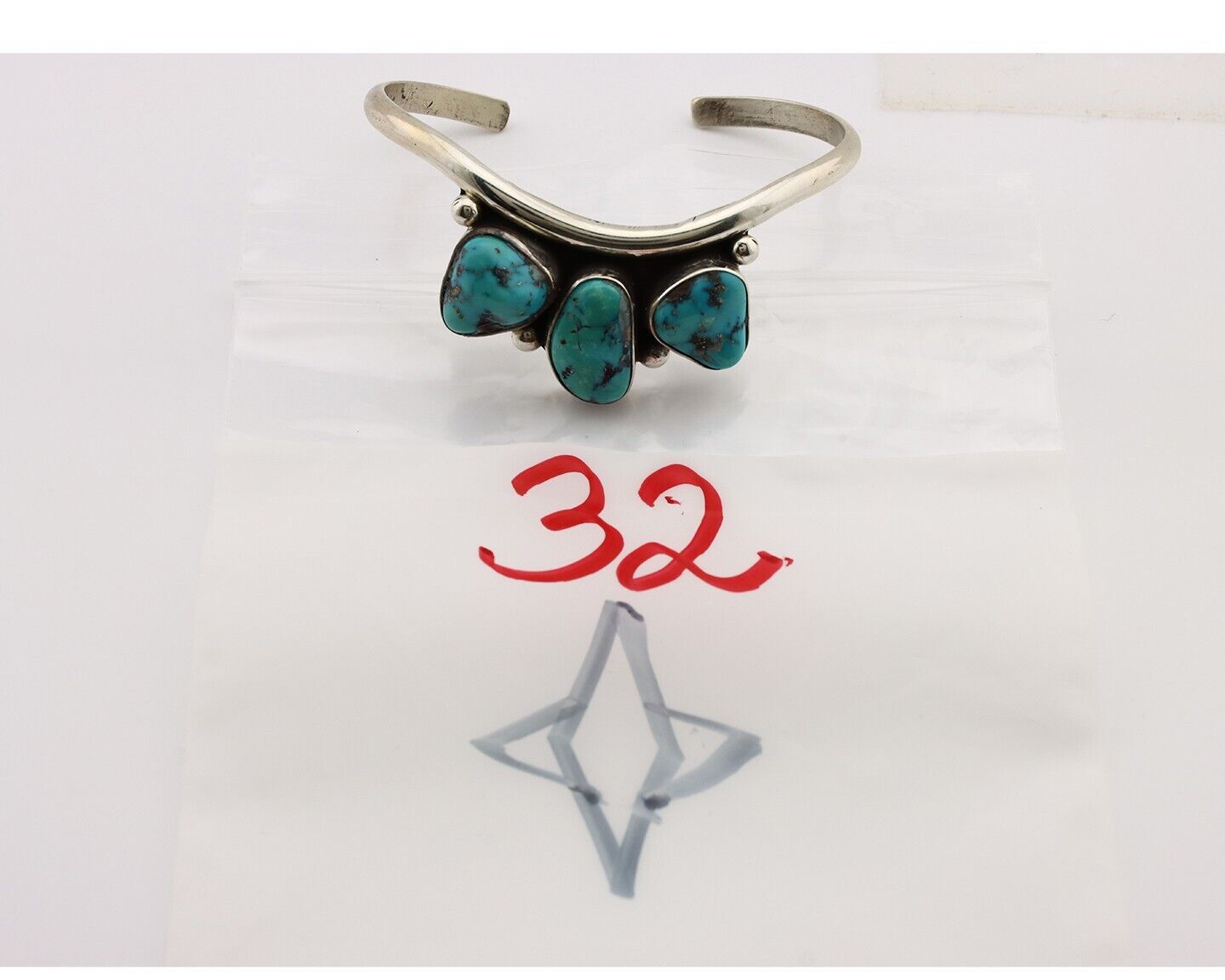 Navajo Bracelet 925 Silver Blue Kingman Turquoise Artist Signed E SANDAVOL C80s