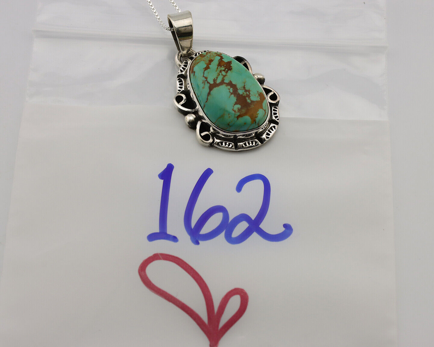 Navajo Necklace .925 Silver Kingman Turquoise Native American Signed C.1980's