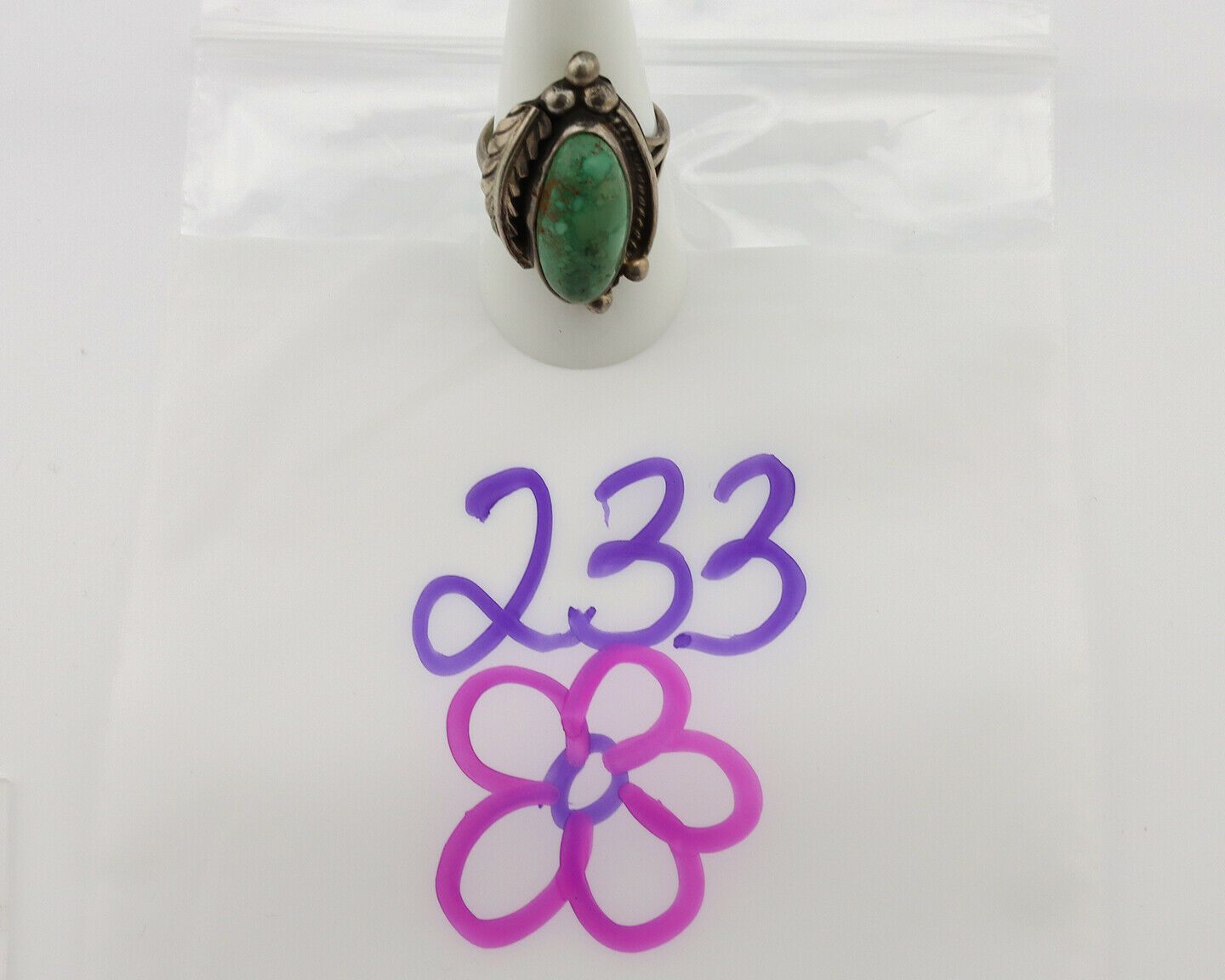 Navajo Ring .925 Silver Manassas Turquoise Signed Native Artist C.80's