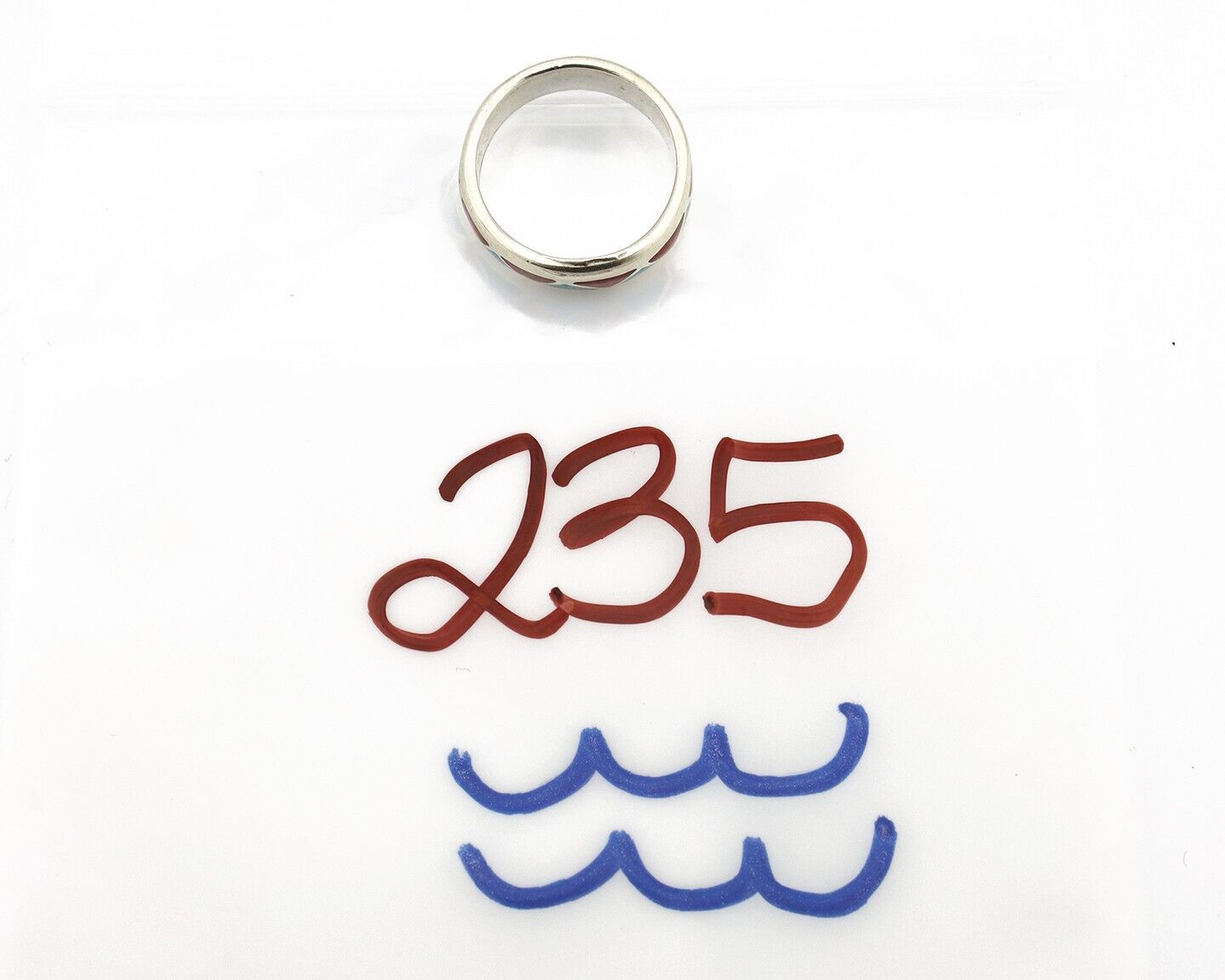 Navajo Chip Inlay Ring 925 Silver Sleeping Beauty Turquoise & Coral Silver Cloud