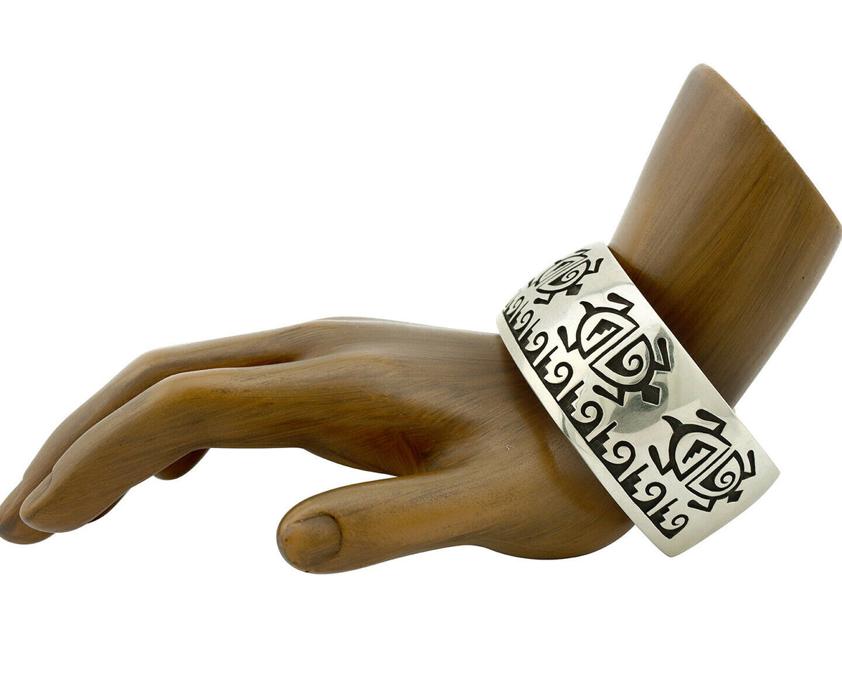 Hopi Turtle Bracelet .925 Silver Artist Signed Mitchell Sockyma C.90's