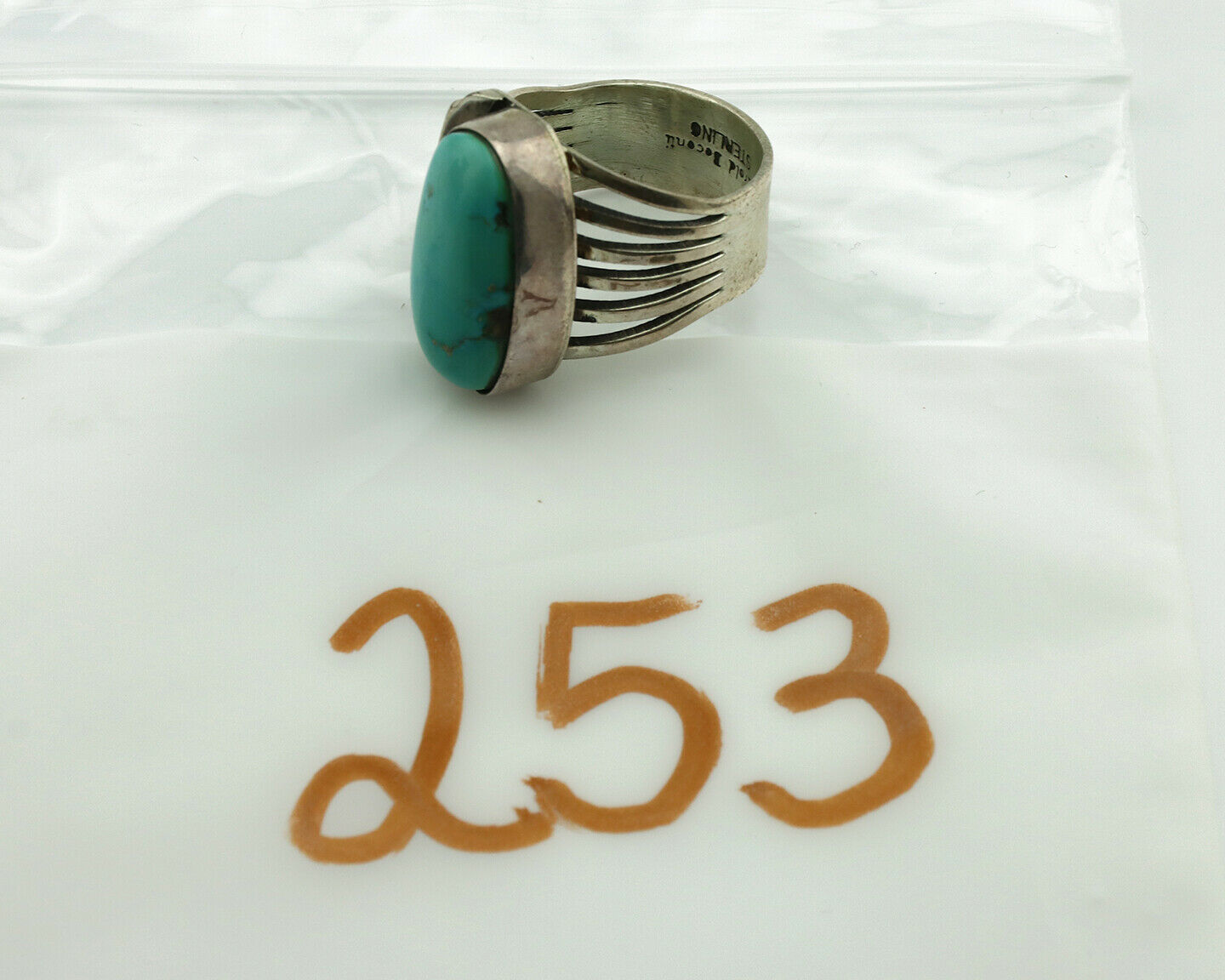 Navajo Ring .925 Silver Kingman Turquoise Signed Harold Becenti C.1980's
