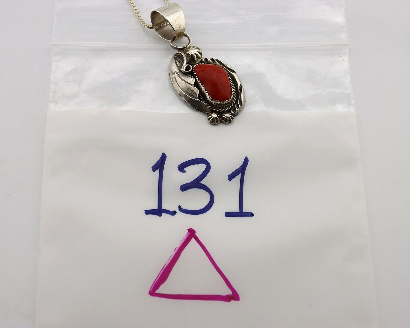 Navajo Necklace 925 Silver Red Medterranean Artist Signed FC & STG C.80's
