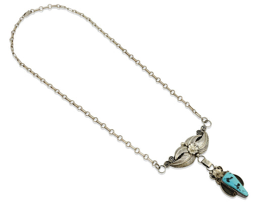 Navajo Necklace .925 Silver Sleeping Beauty Turquoise Signed K C.80's