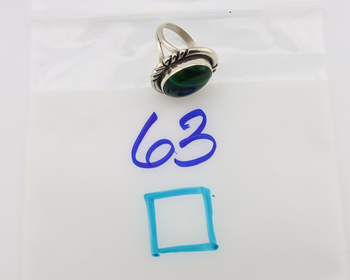 Navajo Ring 925 Silver Hand Stamped Natural Malachite Artist Signed NAKAI C.80's