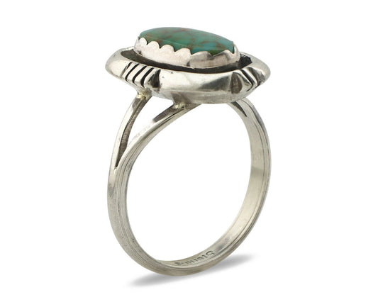Navajo Ring .925 Silver Kingman Turquoise Handmade Native American Artist C.80's