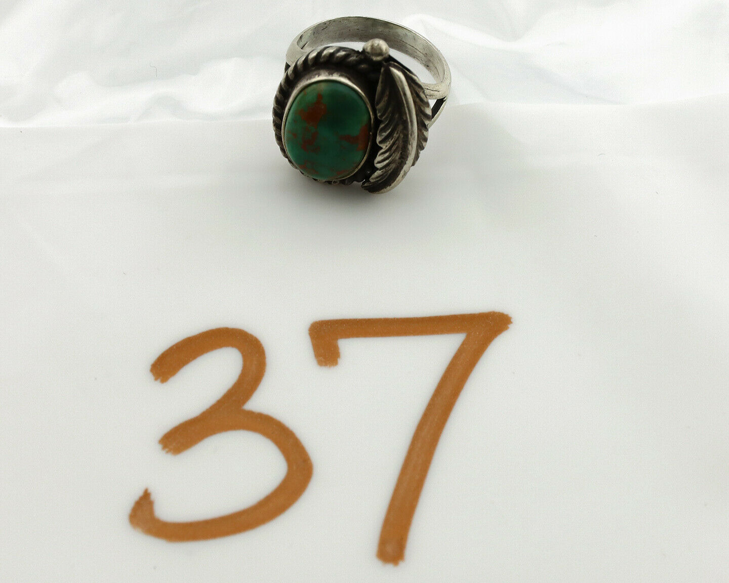 Navajo Ring .925 Silver Green Turquoise Artist Signed Sun C.1980's