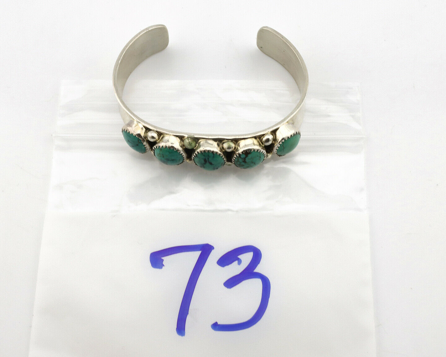 Navajo Bracelet .925 Silver Gem Grade Blue Green Turquoise C Jones Artist C.80's