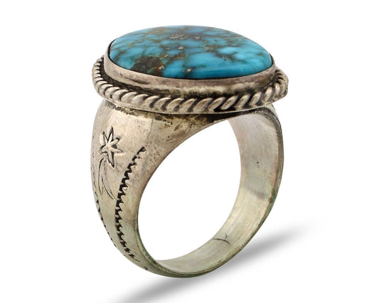 Navajo Ring 925 Silver Morenci Spiderweb Turquoise Native American Artist C.80's