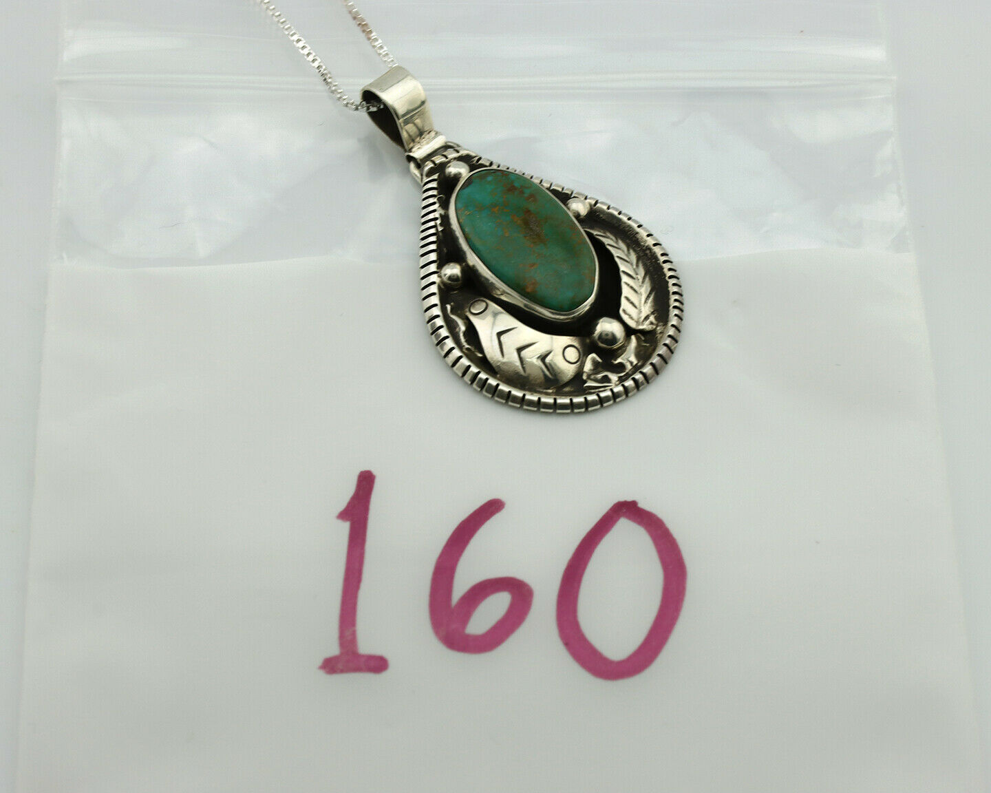 Navajo Necklace .925 Silver Royston Turquoise Signed Tepee C.1980's