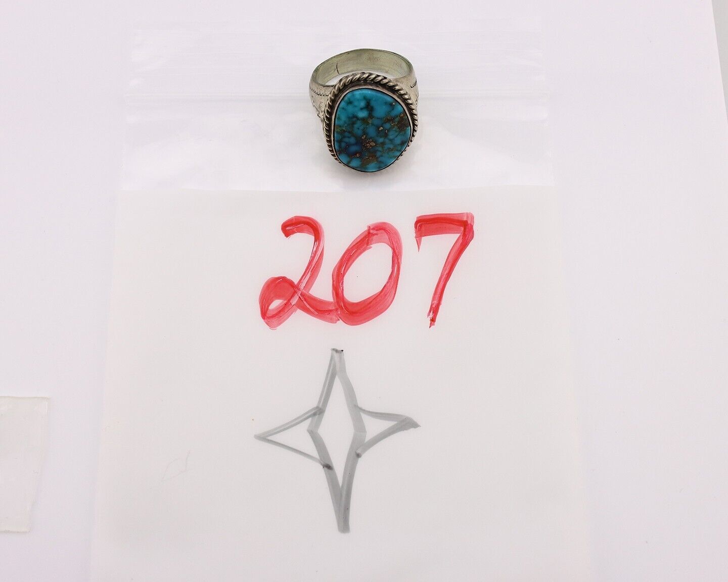 Navajo Ring 925 Silver Morenci Spiderweb Turquoise Native American Artist C.80's