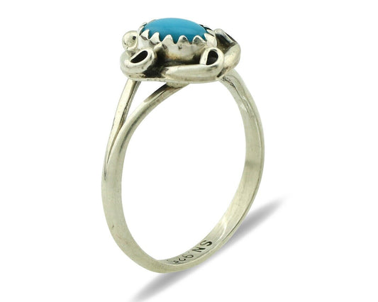 Navajo Ring .925 Silver Natural Blue Turquoise Artist Signed SN C.80's