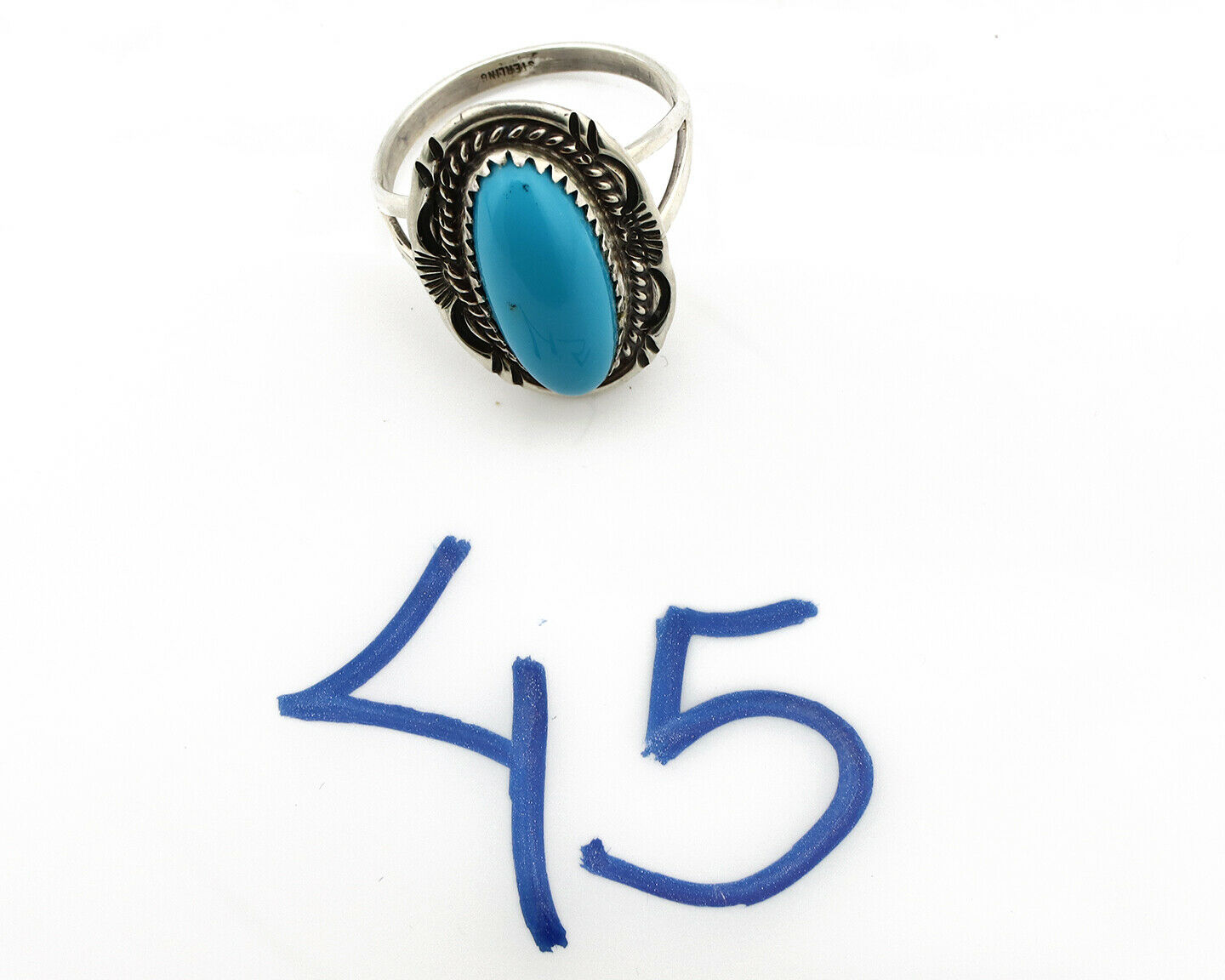 Navajo Ring .925 Silver Sleeping Beauty Turquoise Artist Signed Anna Begay C80s