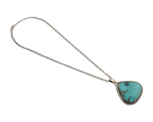 Navajo Necklace 925 Silver Natural Whole Slab Turquoise Signed Pictograph C.80's