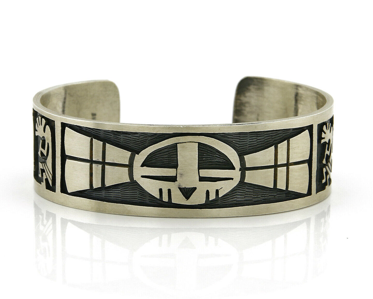 Hopi Bracelet .925 Silver Handmade Kokopelli Corn Overlay Cuff