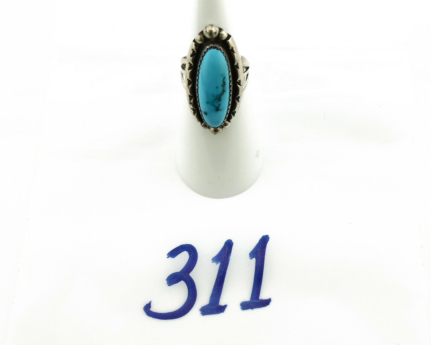 Navajo Ring .925 Silver Natural Blue Turquoise Artist Signed SC C.80's