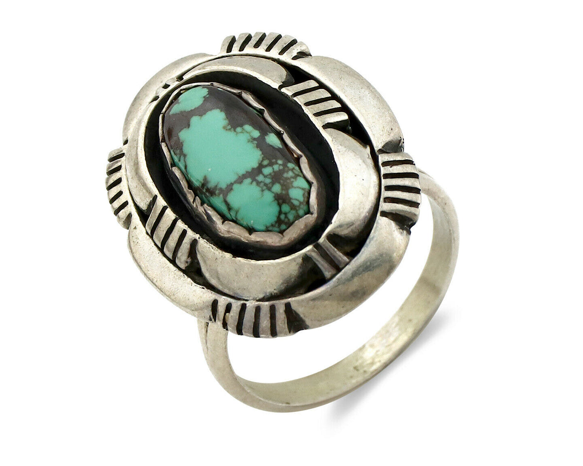 Navajo Ring .925 Silver Spiderweb Turquoise Artist Signed L. M. Nez C80s