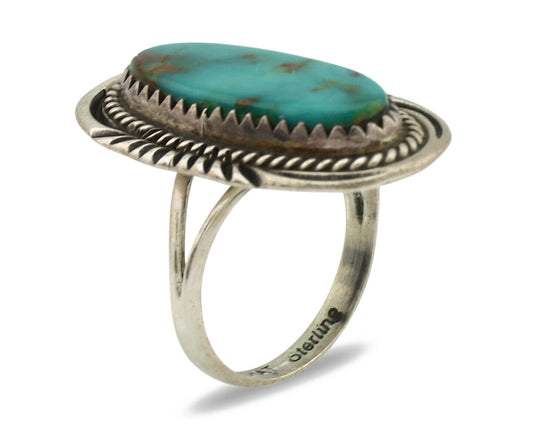Navajo Ring .925 Silver Nevada Turquoise Native American Artist C.1980's