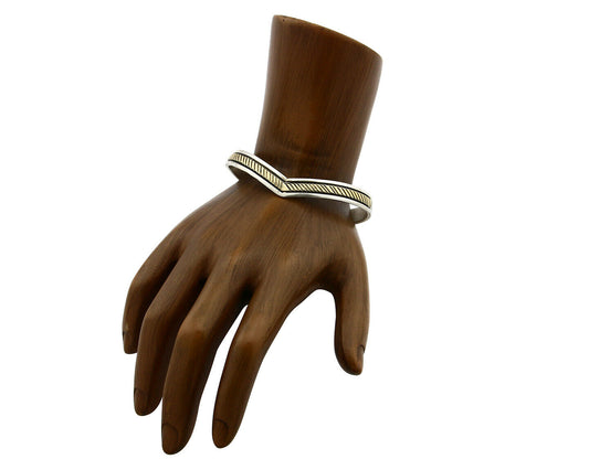 Navajo Bracelet SOLID .925 Silver & 12k Gold Filled Signed E Cuff C.80's