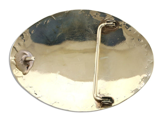 Navajo Buffalo Belt Buckle Nickle Silver Gemstone Handmade Native American C.80s