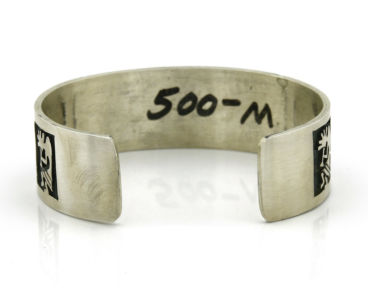 Hopi Bracelet .925 Silver Handmade Kokopelli Corn Sun Overlay Cuff