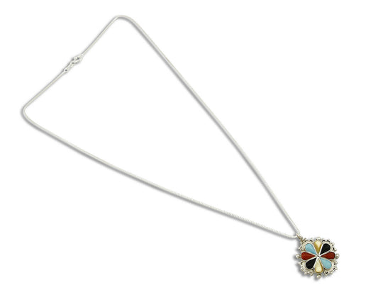 Women's Zuni Pendant .925 Silver Gemstone Signed AN Necklace