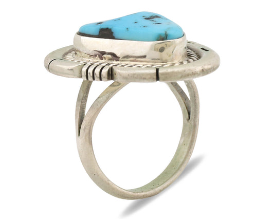 Navajo Ring .925 Silver Sleeping Beauty Turquoise Artist Signed E Etsitty C.80's
