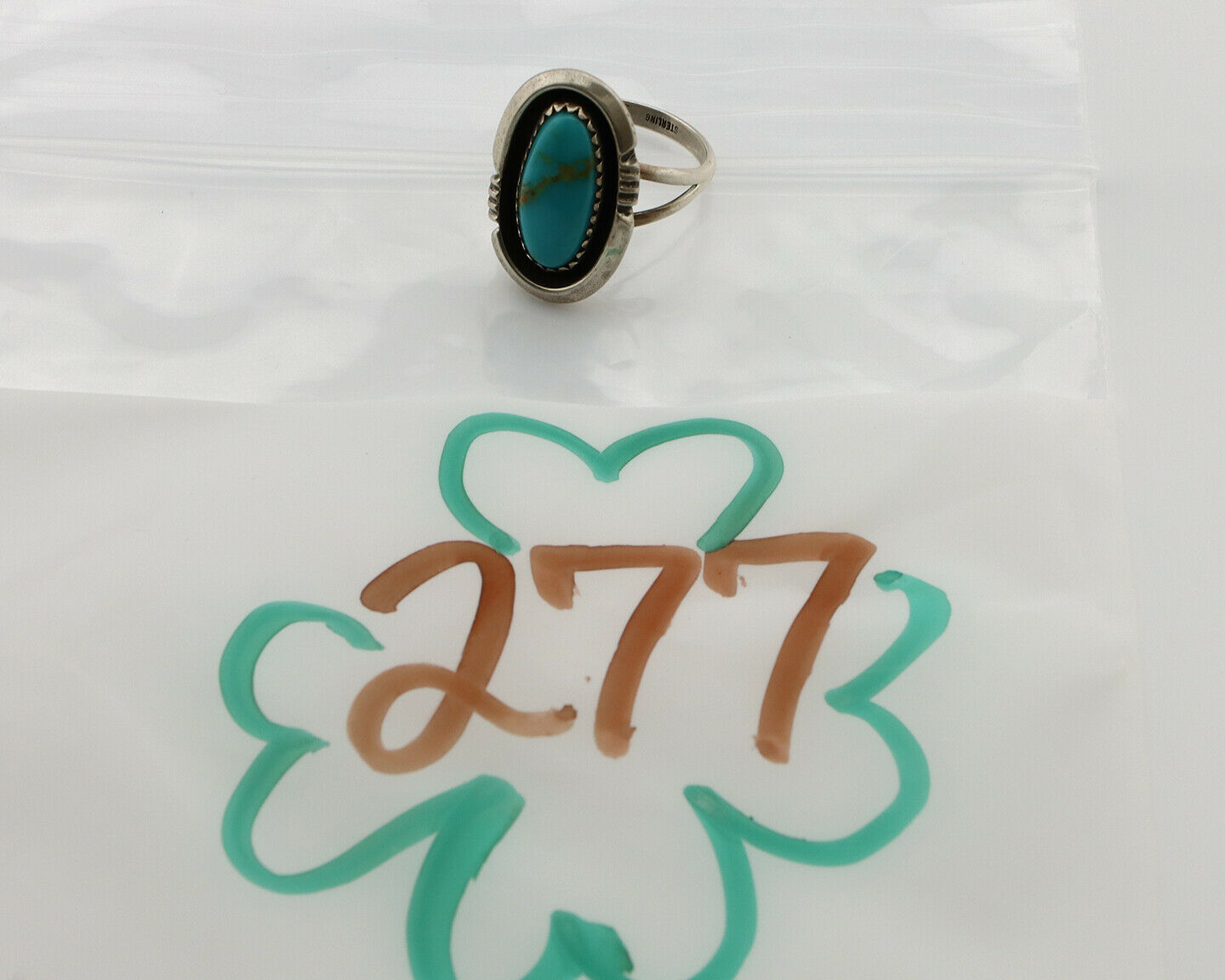 Navajo Ring .925 Silver Nevada Turquoise Native American Artist C.1980's
