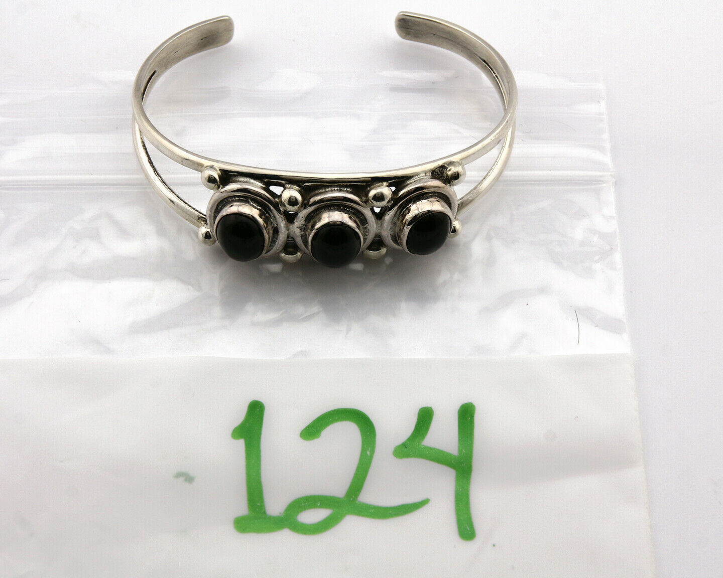 Navajo Bracelet .925 Silver Onyx Gemstones Handmade Native Artist C.80's