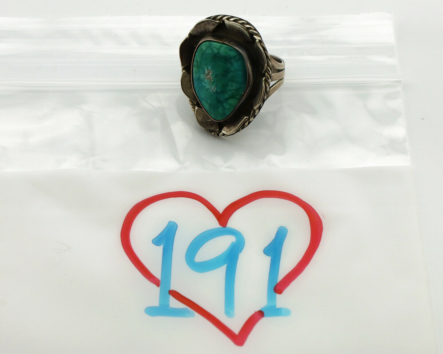 Navajo Handmade Ring .925 Silver Green Turquoise Artist Signed DC C.1980's