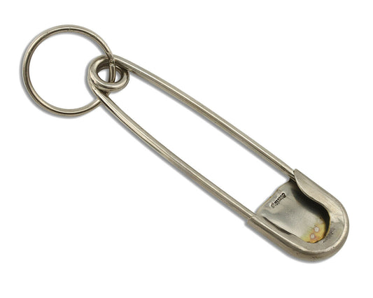 Navajo Handmade Key Chain .925 Silver Blue Turquoise & Coral Native Artist C80s