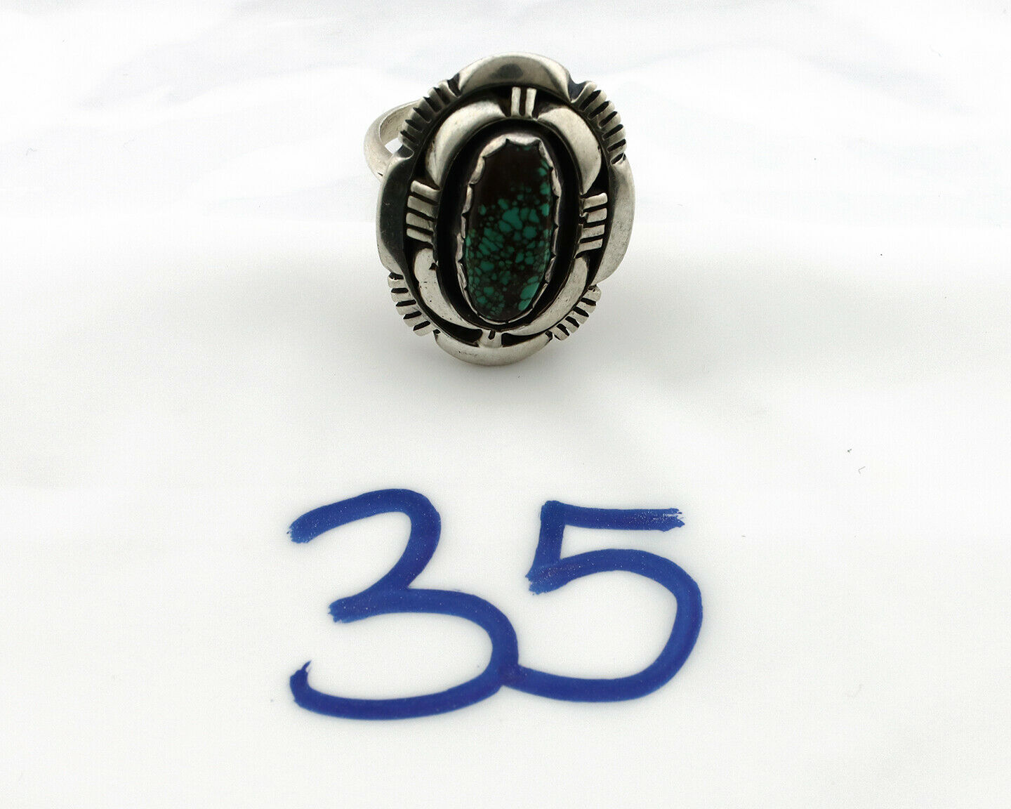 Navajo Ring .925 Silver Spiderweb Turquoise Artist Signed L. M. Nez C80s