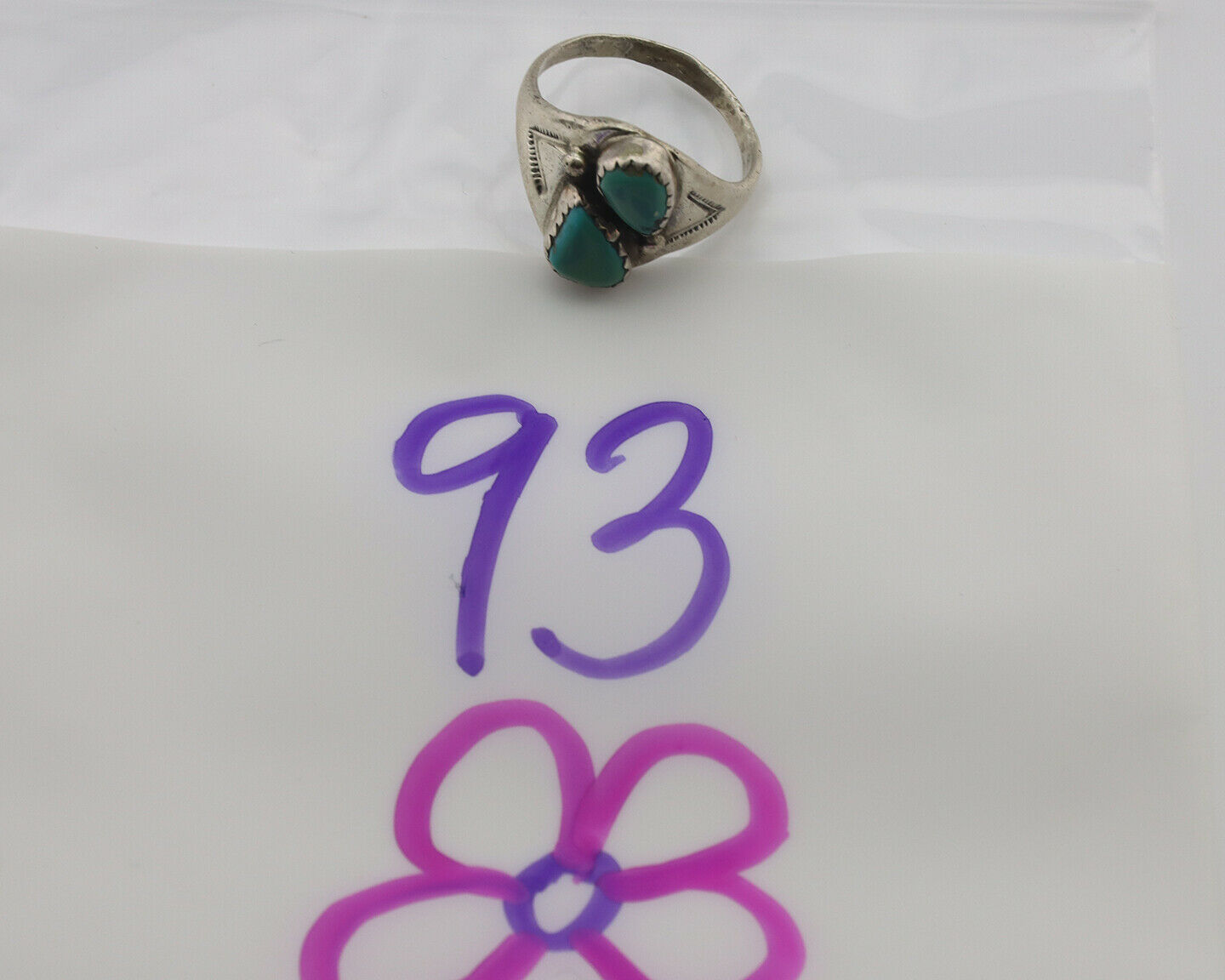 Zuni Ring .925 Silver Natural Blue Turquoise Native American Artist C.1980's