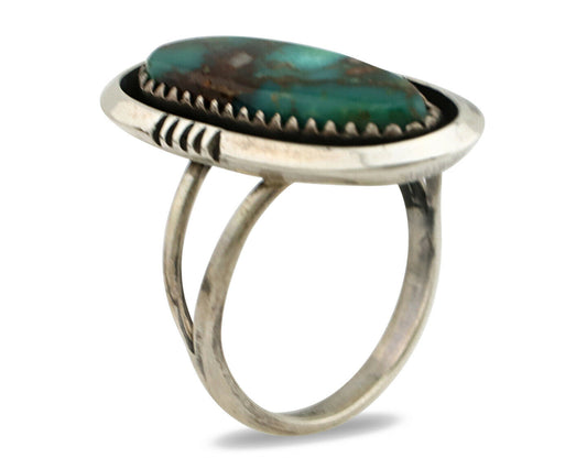 Navajo Ring .925 Silver Turquoise Mountain Signed USA C.80's