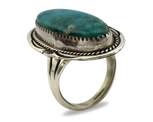 Navajo Ring .925 Silver Blue Gem Turquoise Artist Signed M Begay C.1980's