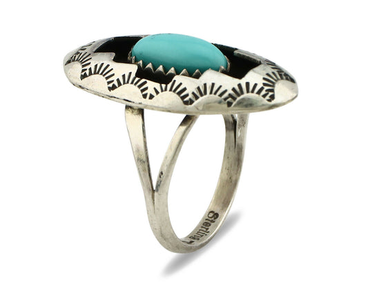Navajo Ring .925 Silver Sleeping Beauty Turquoise Artist Signed P C80s