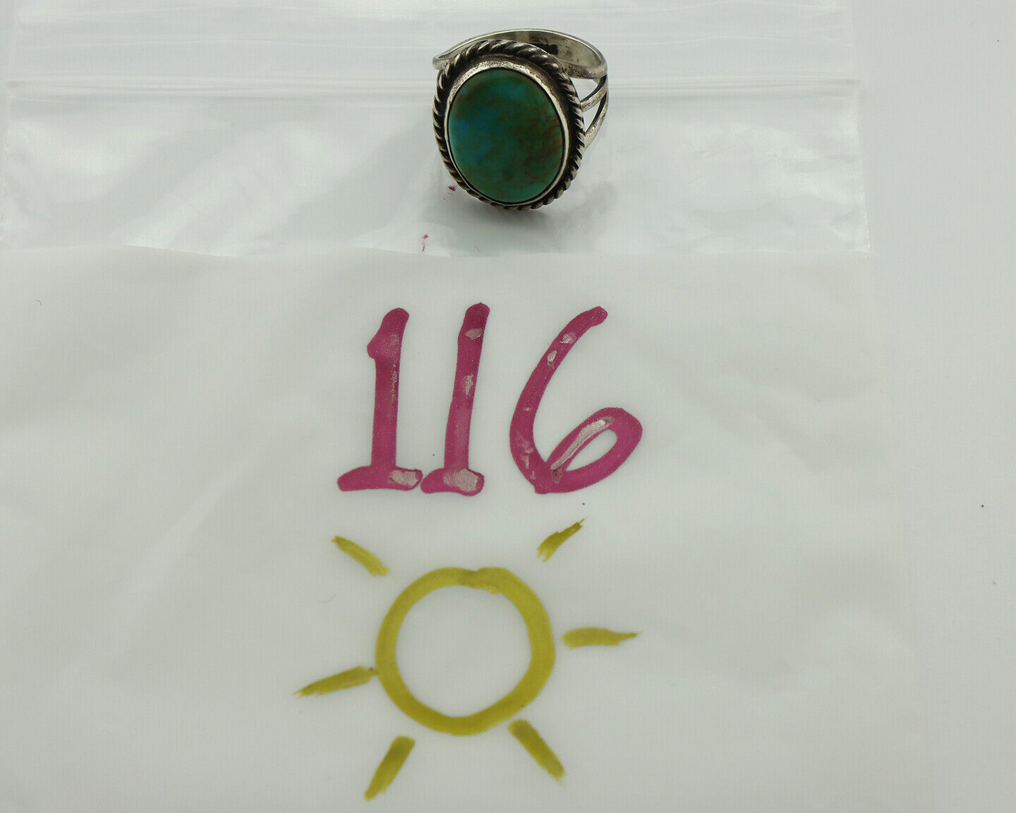 Navajo Ring 925 Silver Turq Mtn Turquoise Native American Artist C.80's