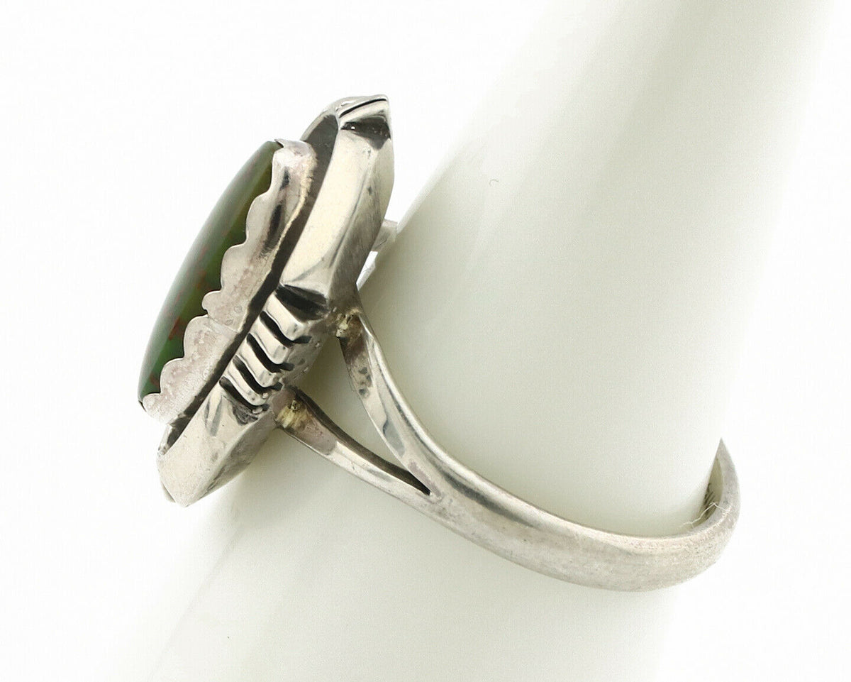 Navajo Ring .925 Silver Spiderweb Turquoise Handmade Native American Artist C80s