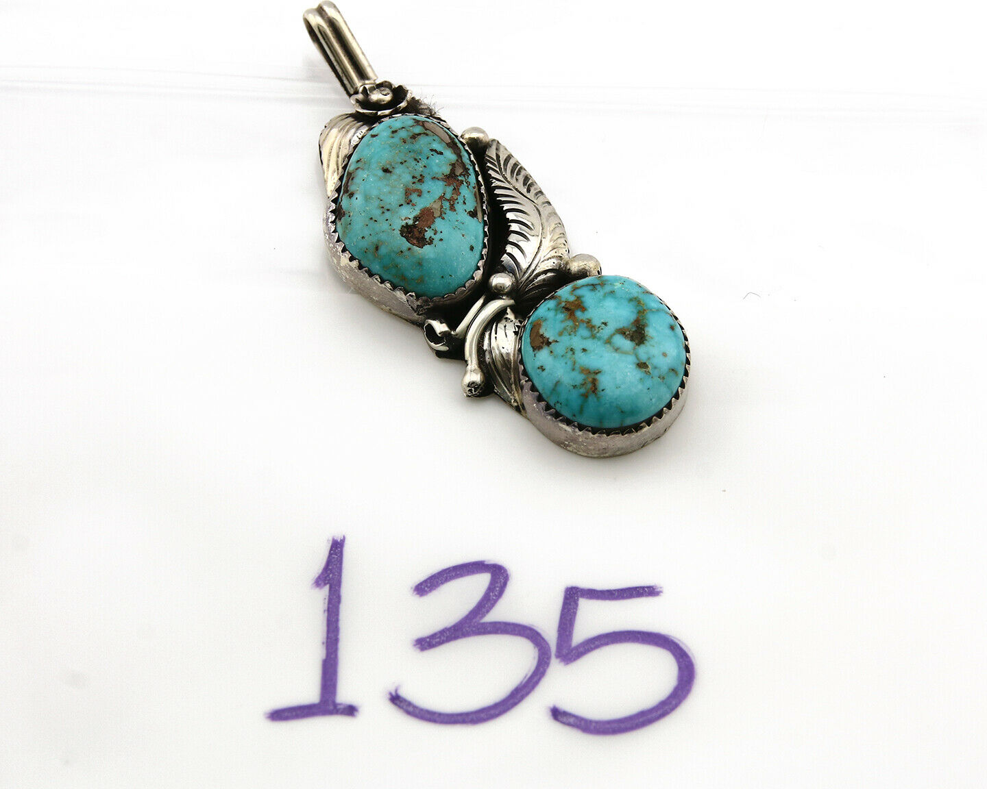 Navajo Pendant .925 Silver Kingman Turquoise Signed Artist Tom Willeto C.80's