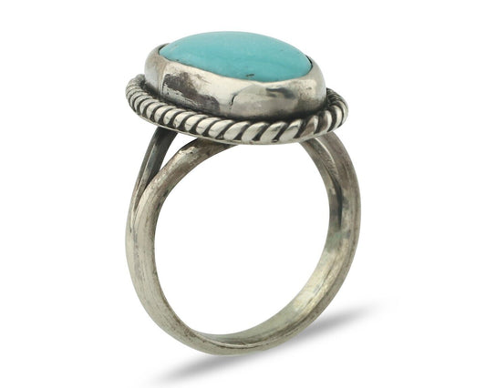 Navajo Ring .925 Silver Natural Blue Turquoise Native American Artist C.80's