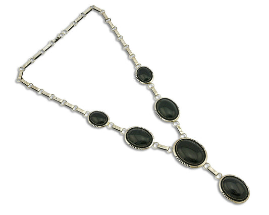 Women's Navajo Necklace Onyx .925 Silver Signed Denetdale