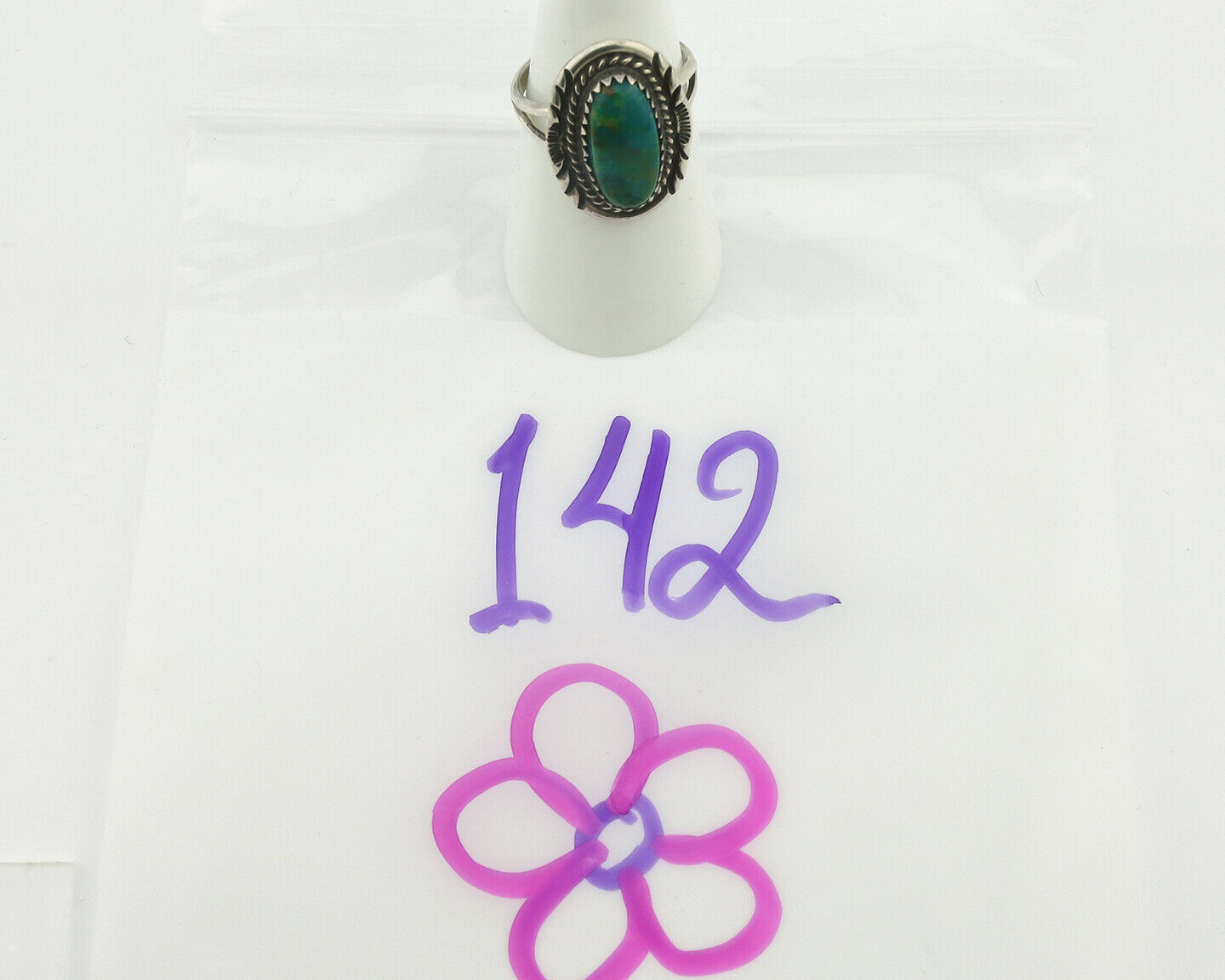 Navajo Ring .925 Silver Natural Turquoise Native American Artist C.1980's