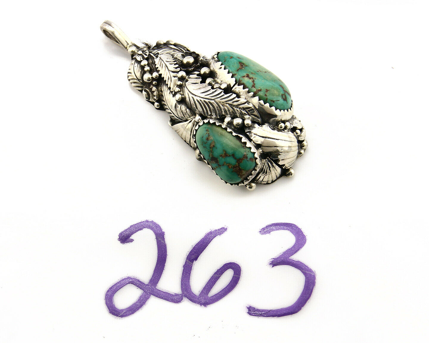 Navajo Pendant .925 Silver Kings Manassas Turquoise Signed Tom Willeto C.80's