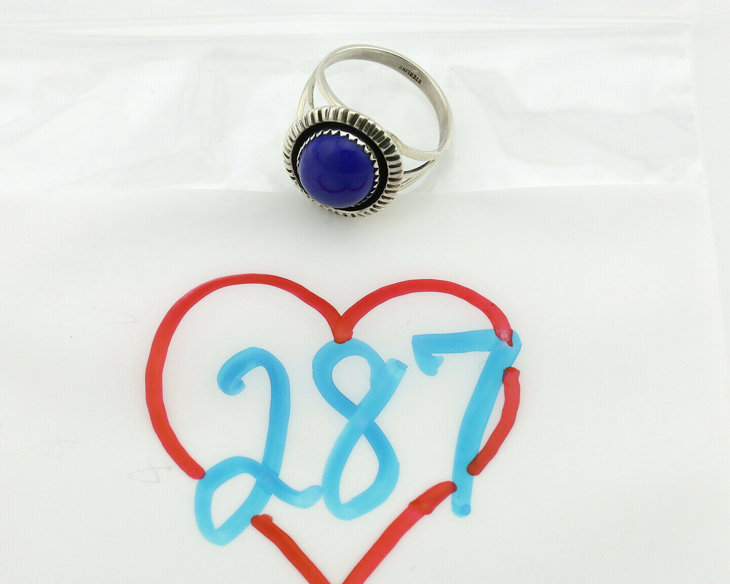 Navajo Ring .925 Silver Natural Lapis Lazuli Native American Artist C.80's