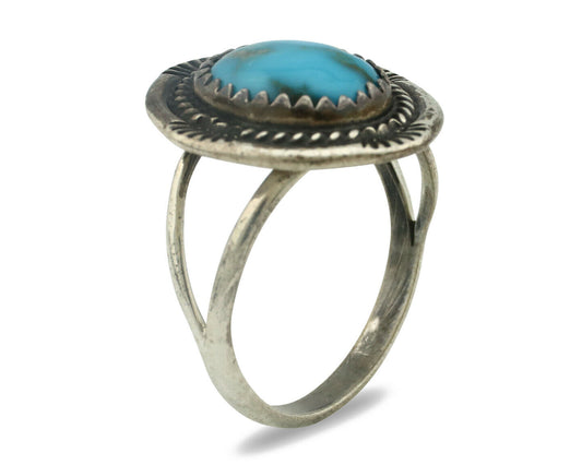 Navajo Ring .925 Silver Natural Blue Turquoise Native American Artist C.80's
